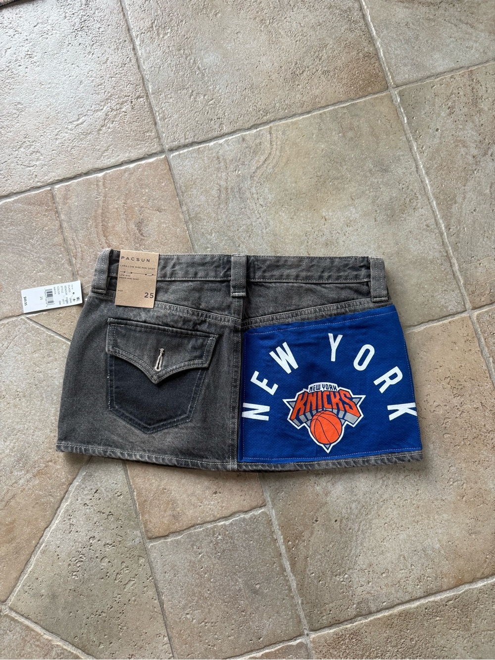 Denim Mini Skirt with New York Knicks Panel